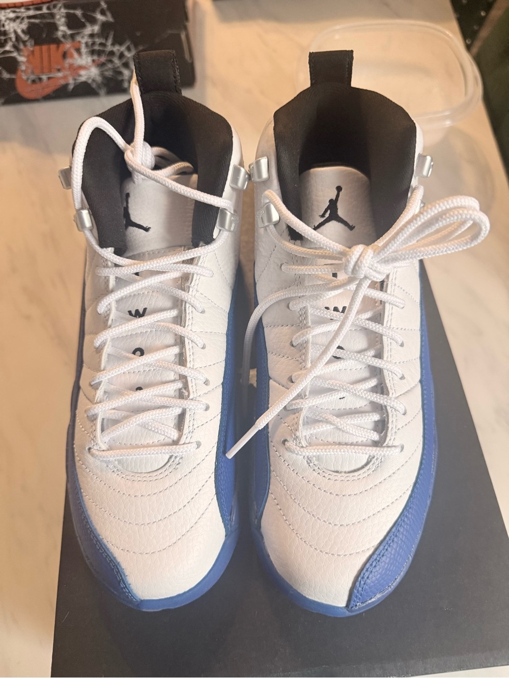 Jordan Men's White and Blue High-Top Basketball Sneakers